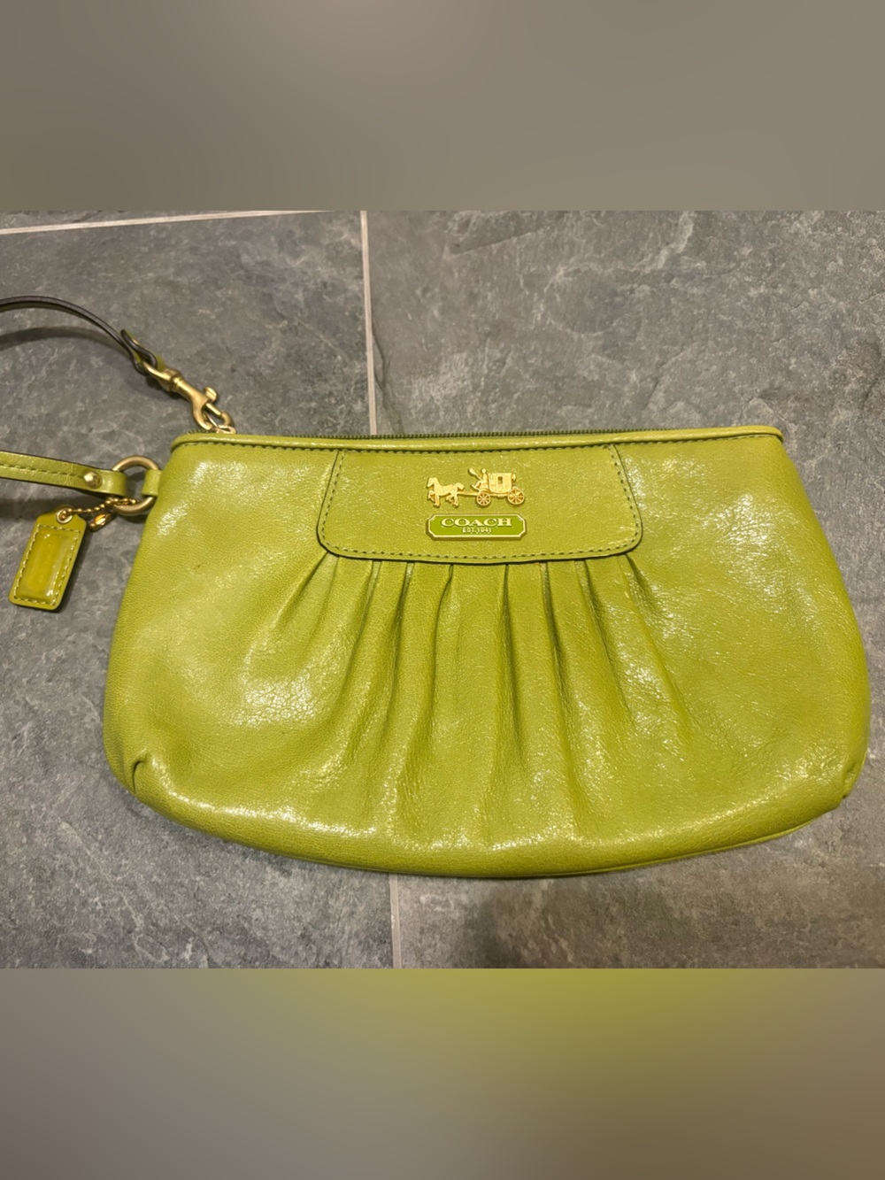 Coach Lime Green Leather Wristlet with Gold Hardware